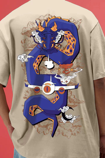 Wandera Original Beige Oversized Typography Brand Printed T-shirt